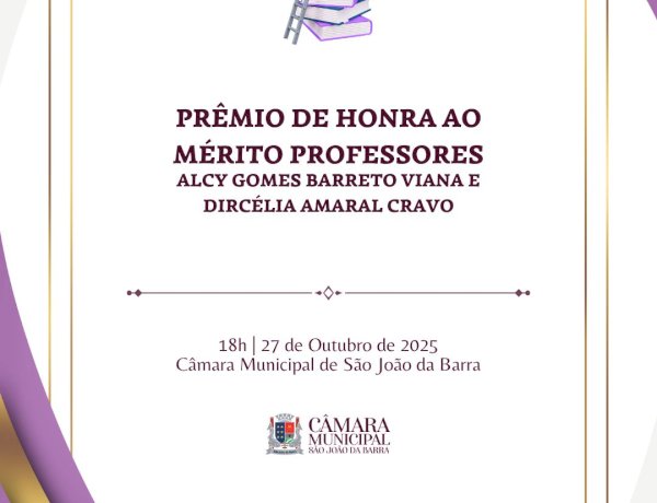 Homenagem aos professores dia 27 na Câmara de São João da Barra