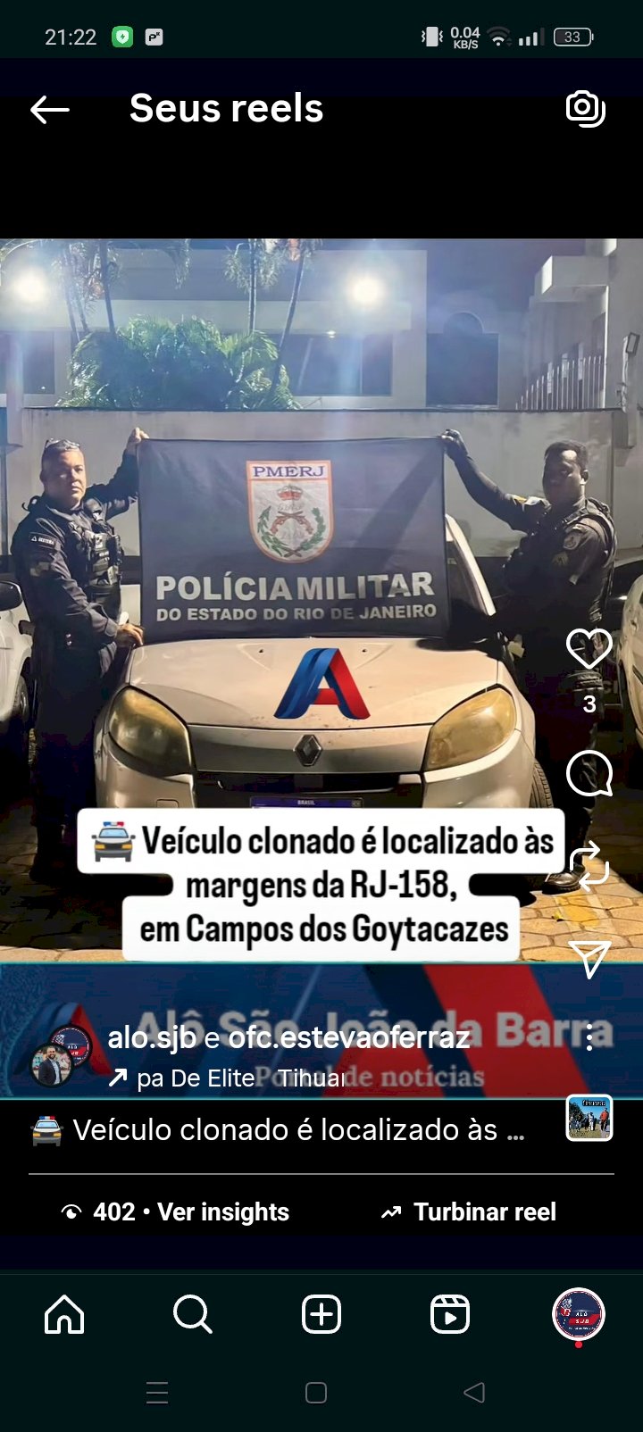 Veículo clonado é localizado às margens da RJ-158, em Campos dos Goytacazes